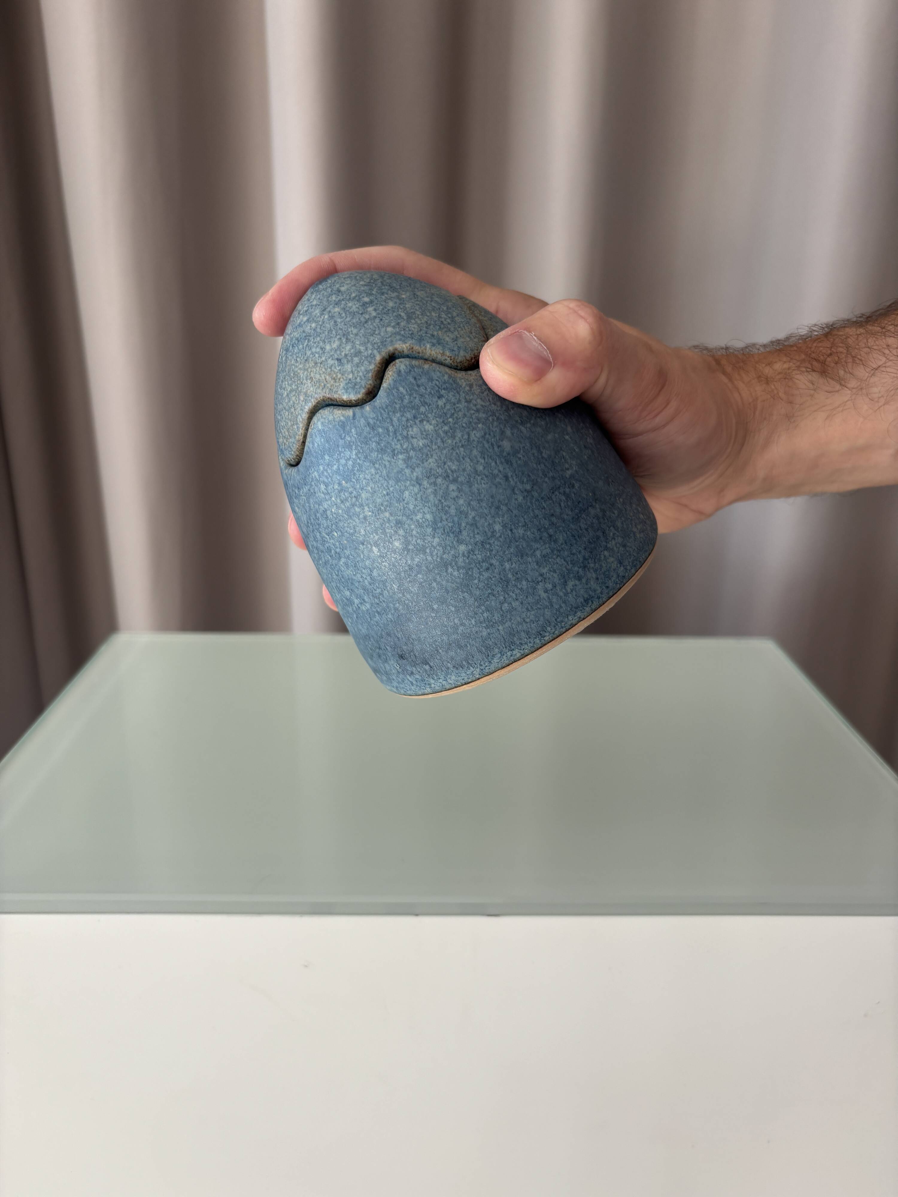 Boîte à œufs en céramique vintage – Boîte à souvenirs en grès bleu