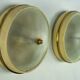 Lumi Milano, pair of wall or ceiling lamps in glass, brass and lacquer, 50s