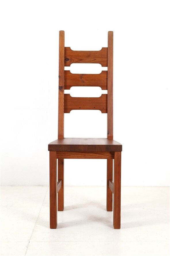 Set of 4 pinewood chairs by Sven Larsson / 1970s / Brutalism / Postmodern design