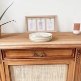 Buffet 3 portes vintage classique bois et raphia