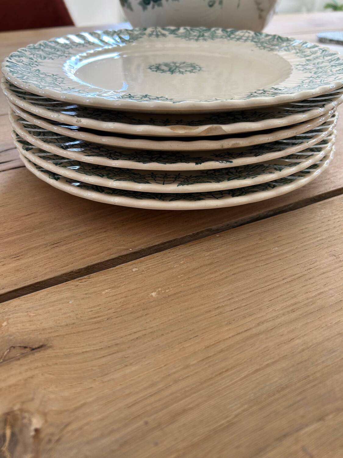 Antique flat plates, Longchamp Antonia ironstone.