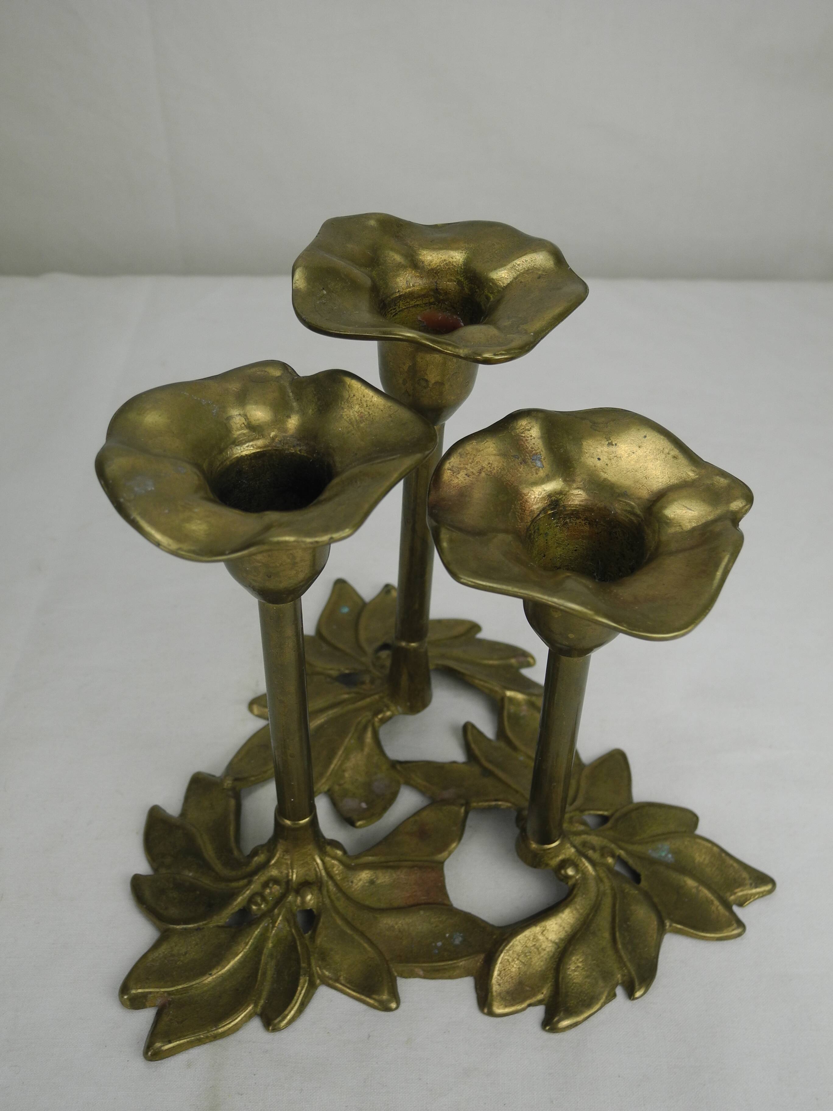 Antique floral candlestick vintage brass candlestick candleholder