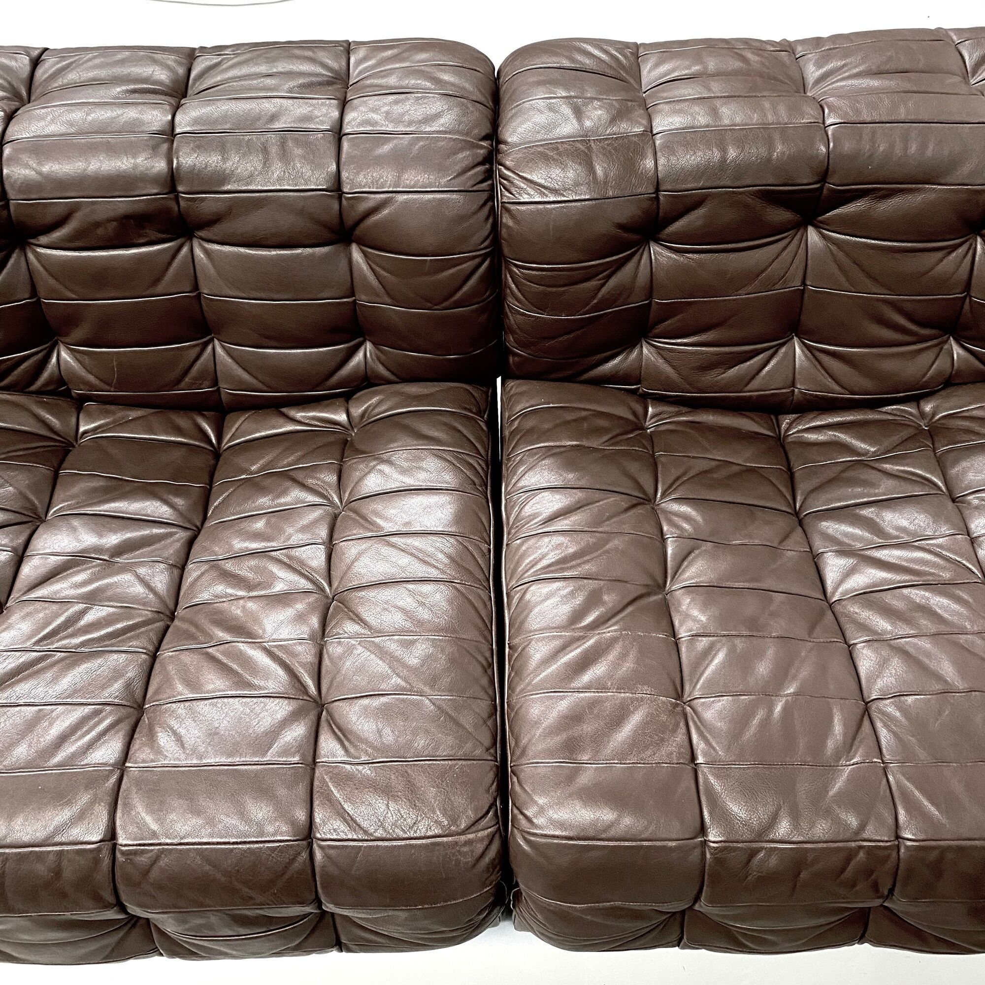 Swiss dark brown patchwork modulair DS-11 sofa by the Desede Design team for DeSede, 1970s