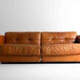 Vintage patchwork leather sofa in caramel leather, Germany 1960s
