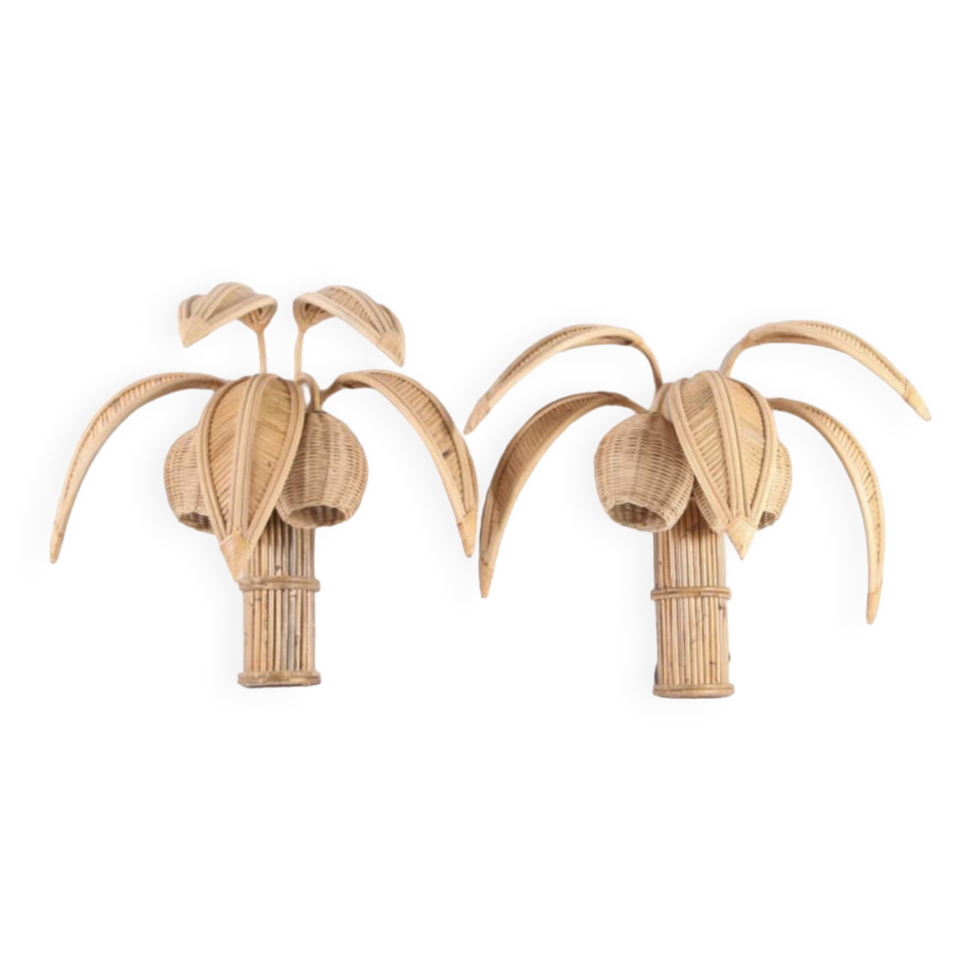 Paire d’appliques « cocotier/palmier » en rotin