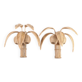 Paire d’appliques « cocotier/palmier » en rotin
