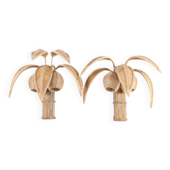 Pair of "coconut/palm" rattan wall lights