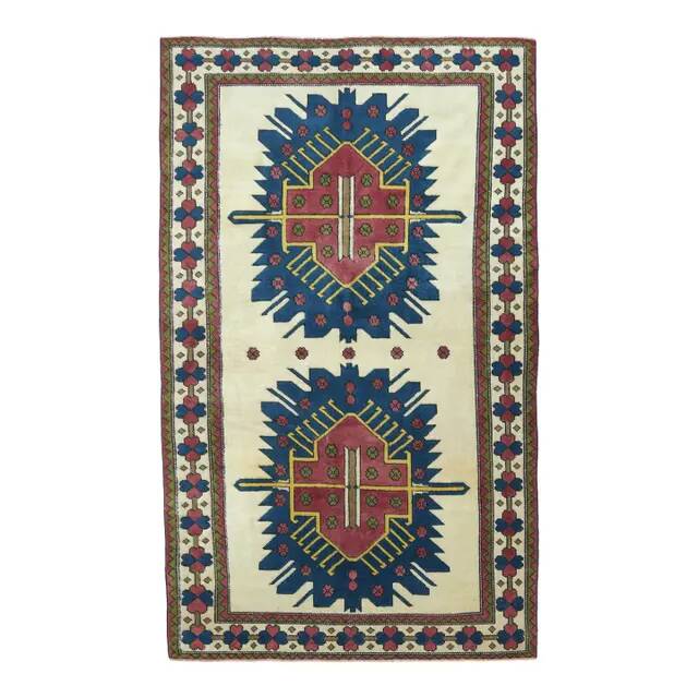 1970s Vintage Turkish Oushak Handmade Wool Cotton Beige Area Rug 160x265