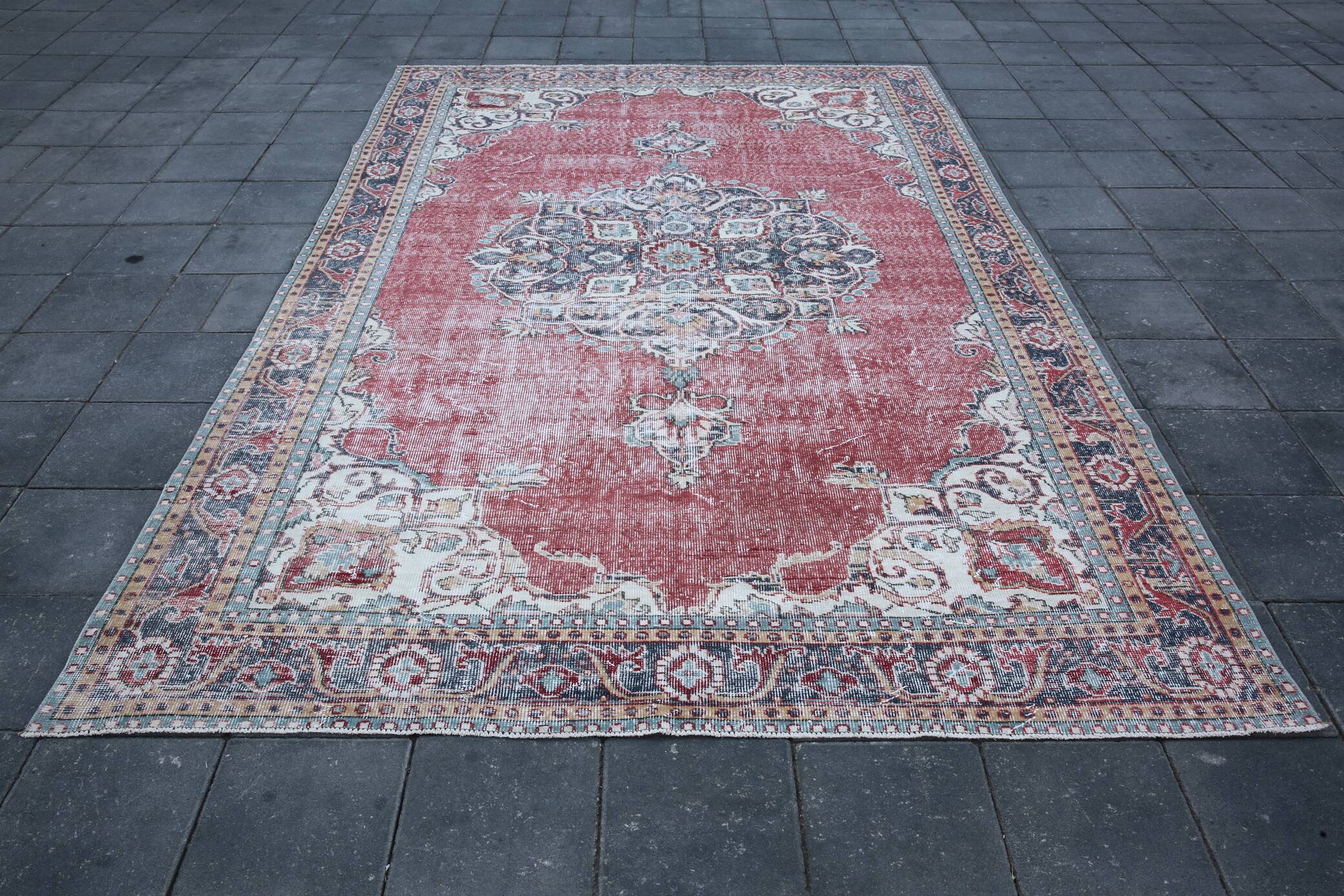 Vintage Persian Brick Red Rug, Hand Knotted Oriental Carpet, 209x325 Cm