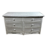 Commode galbée en rotin tressé blanc 1980'S
