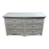 Curved chest of drawers in white woven rattan 1980's