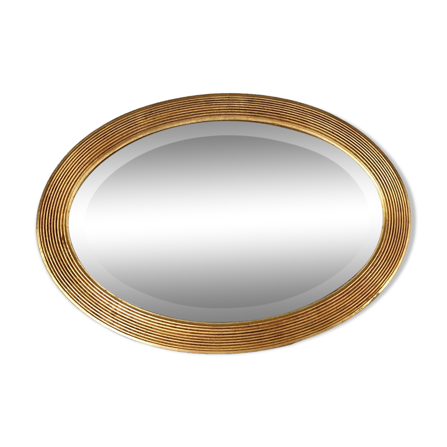 Old beveled oval mirror frame wood stucco gilding gold leaf 52x37 cm SB156