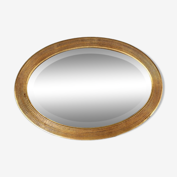 Old beveled oval mirror frame wood stucco gilding gold leaf 52x37 cm SB156