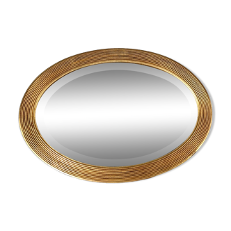 Old beveled oval mirror frame wood stucco gilding gold leaf 52x37 cm SB156