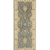 Tapis de couloir en laine grise, motif floral Ziegler fait main