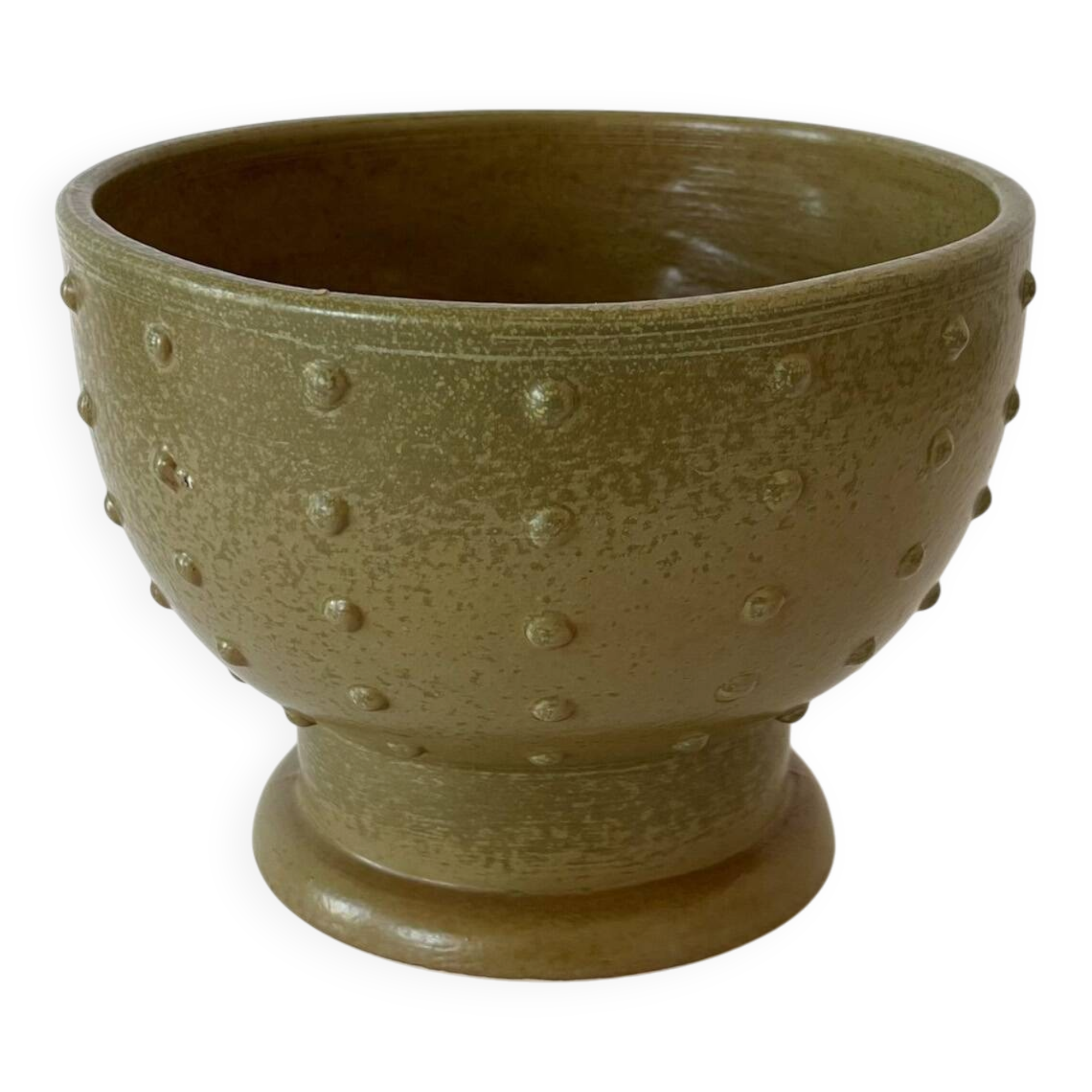 Grande coupe Primavera Art Déco en céramique émaillée olive - Années 1930