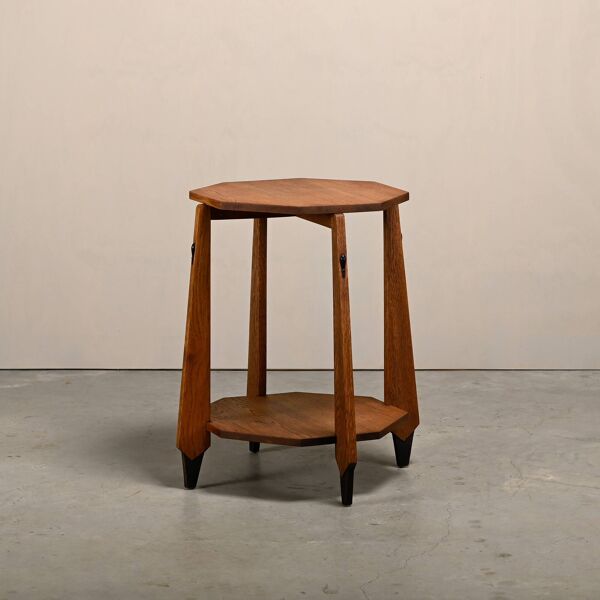 Table d'appoint octogonale moderniste Art Déco néerlandaise de l'École d'Amsterdam en chêne massif