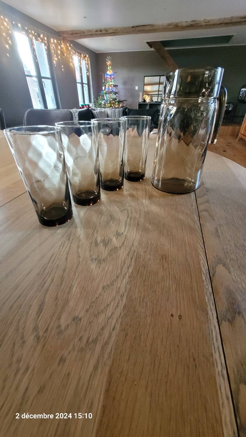 Service à orangeade en verre fumé