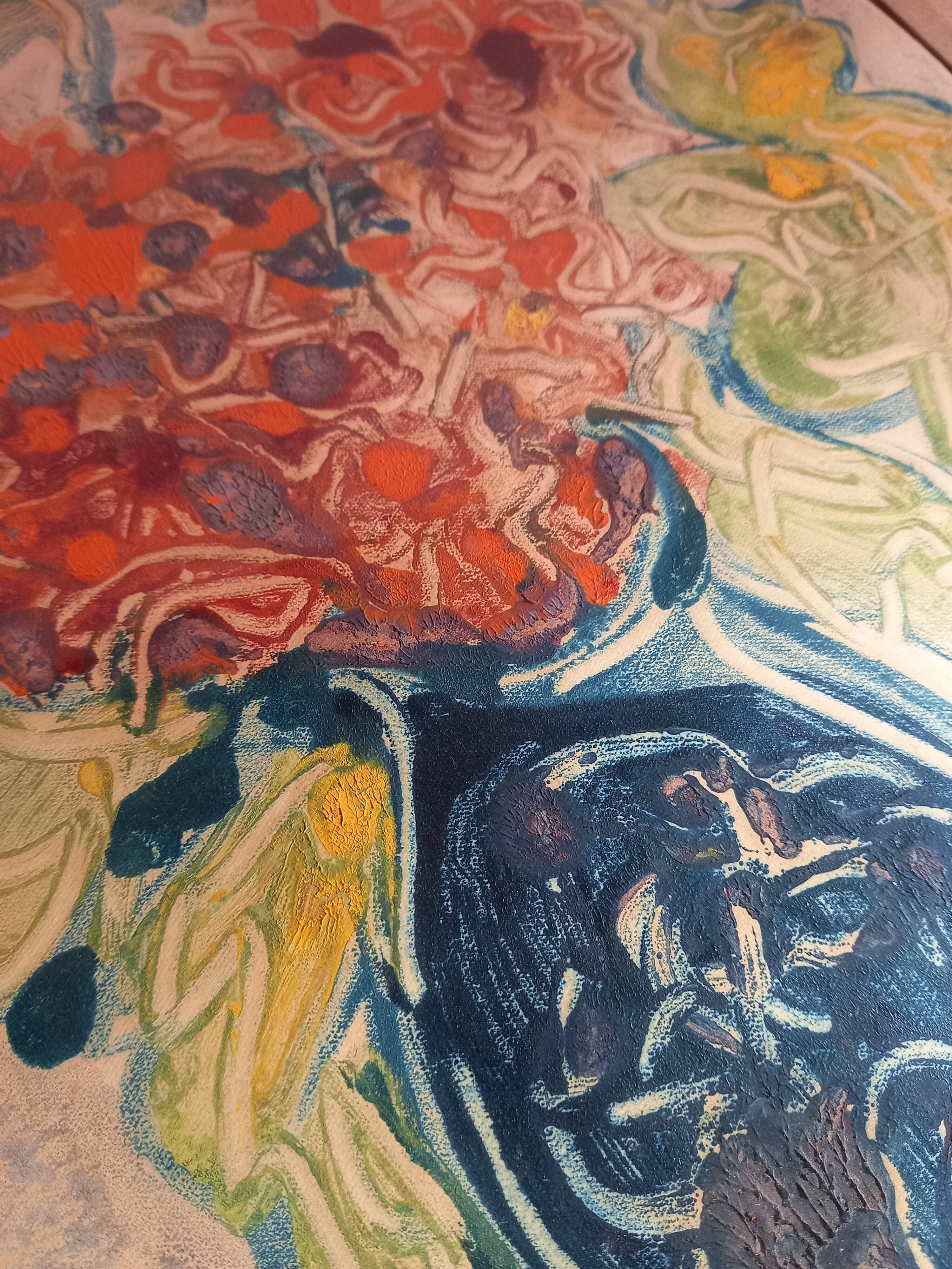 Painting by manfredo borsi. gouache. 1949. bouquet in blue vase