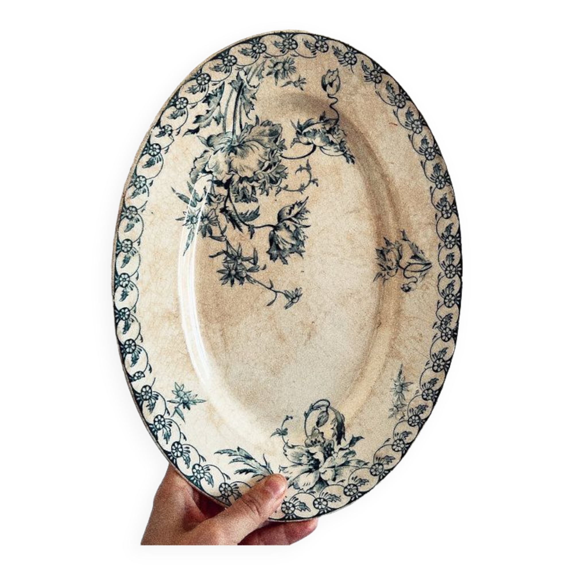 Large oval flat Terre de Fer Gien