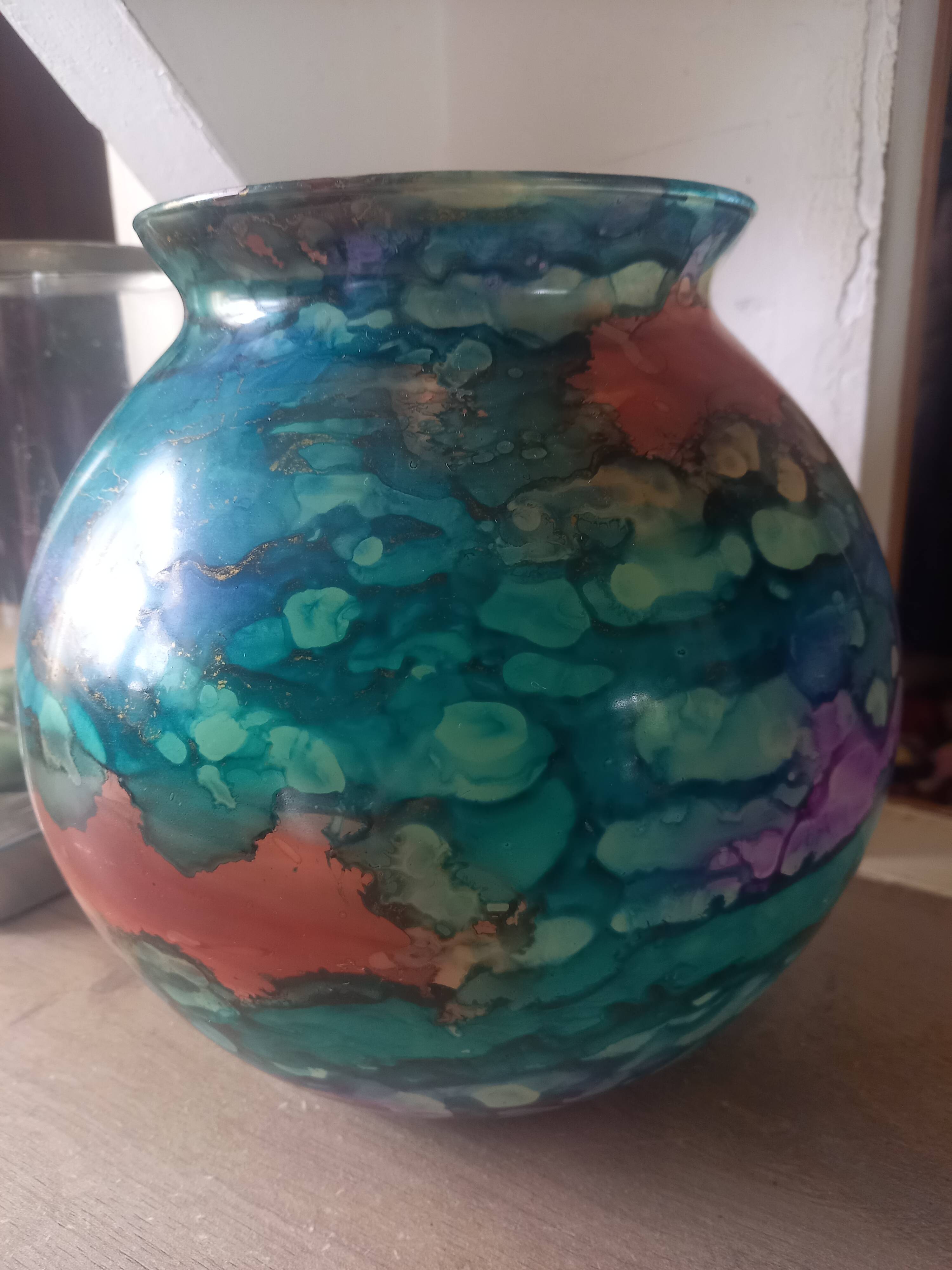 Large lacquered glass ball vase signed Jean-Noël Bouillet
