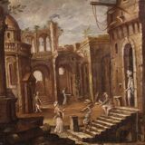 Antique Italian painting from the 18th century, Architectural Capriccio
