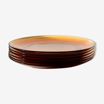 6 amber glass plates
