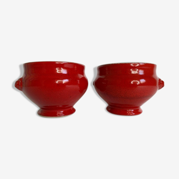 Emile Henry bowl soup ears head lion red cherry x 2