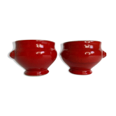 Emile Henry bowl soup ears head lion red cherry x 2