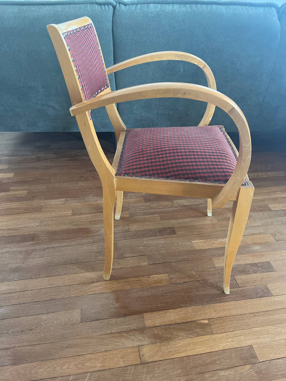 70s armchair chair in Vichy fabric