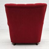 1960s, Danish relax armchair, original condition, red cotton/wool, oak wood.