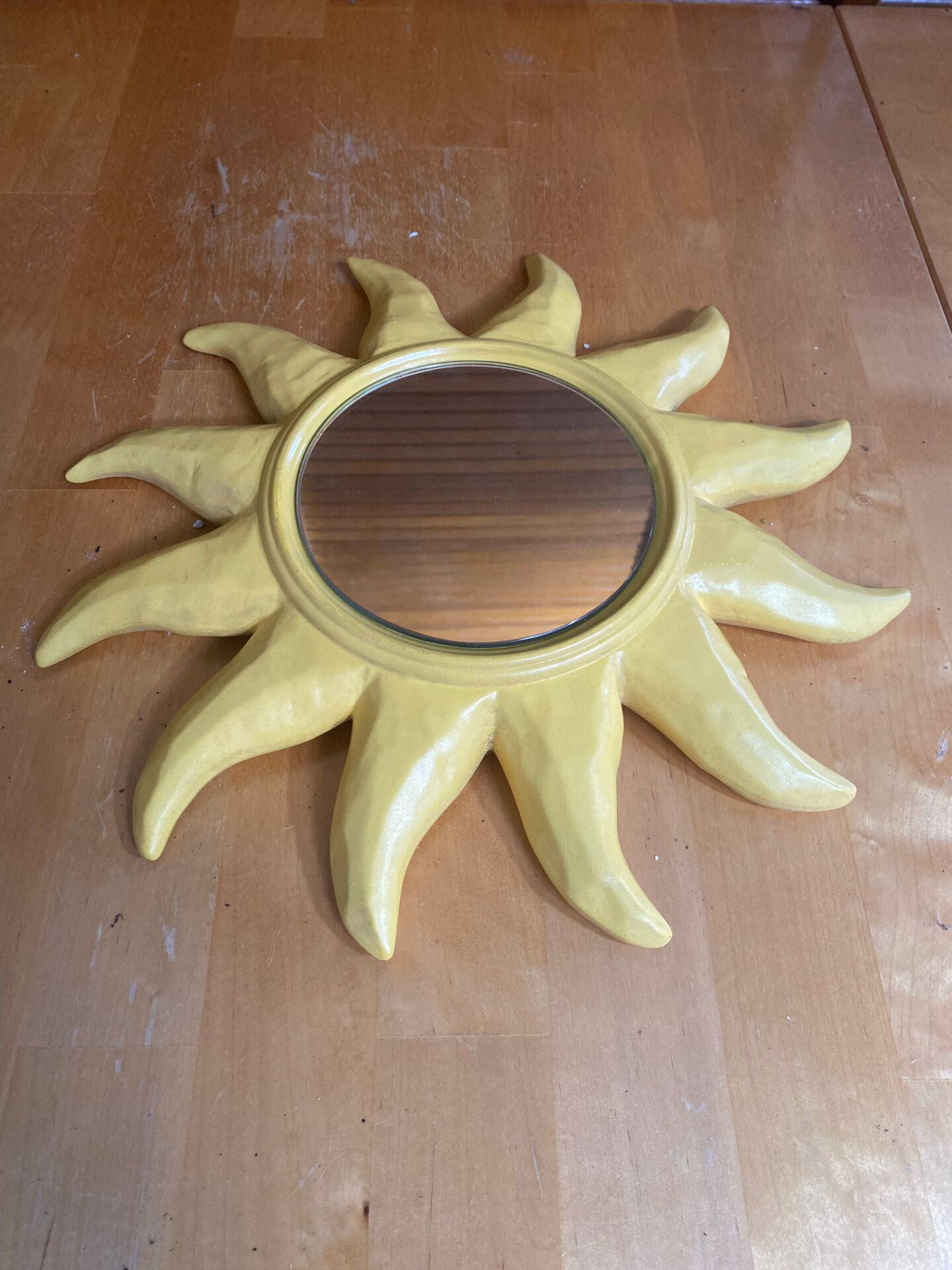 Vintage Yellow Ceramic Sun Mirror D. DINIS #E067
