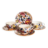 Cups (3) and saucers (6) for coffee in Gien earthenware, "Peonies" pattern.