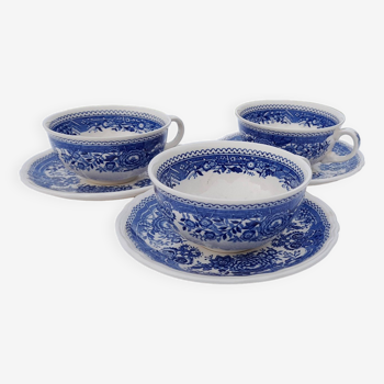 3 tasses à café avec soucoupe Villeroy & Boch modèle Burgenland bleu diam 9,5 cm