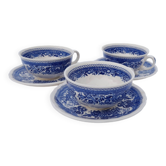 3 tasses à café avec soucoupe Villeroy & Boch modèle Burgenland bleu diam 9,5 cm