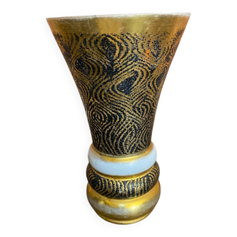 Ancient vase monaco glass polychrome black + gold vintage