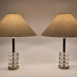 Timeless Pair of Scandinavian Modern Table Lamps with Orrefors Glass and Brass