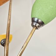 Pendant light, in brass and tricolor opaline glass