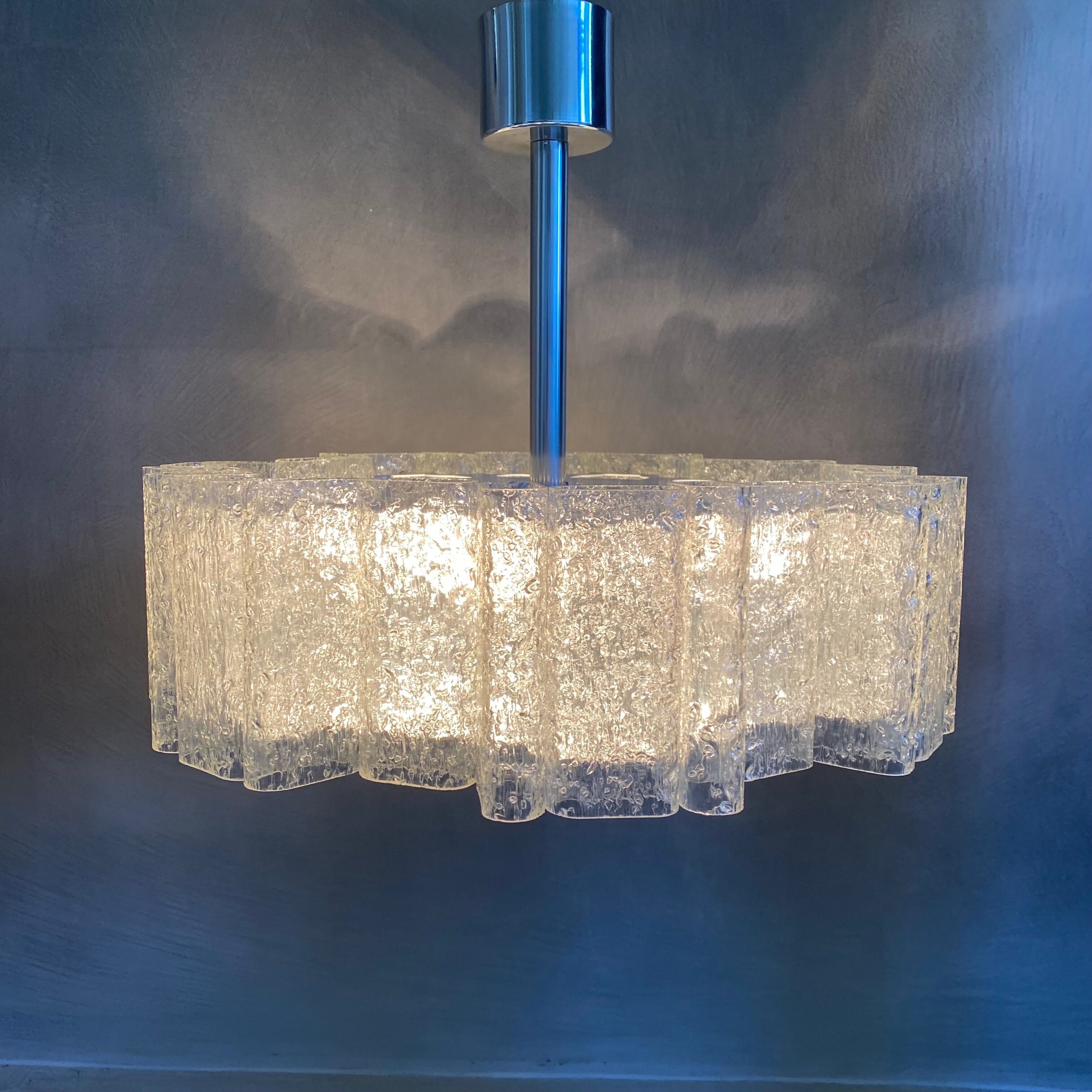 Glass chandelier by Doria Leuchten 1960s mid century lamp, vintage interior.