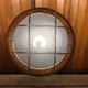 Old marine style ceiling light molded glass wood contour gold metal reinforcement #a624