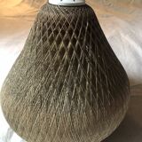 Pendant light with dark beige braided wire vintage 70s