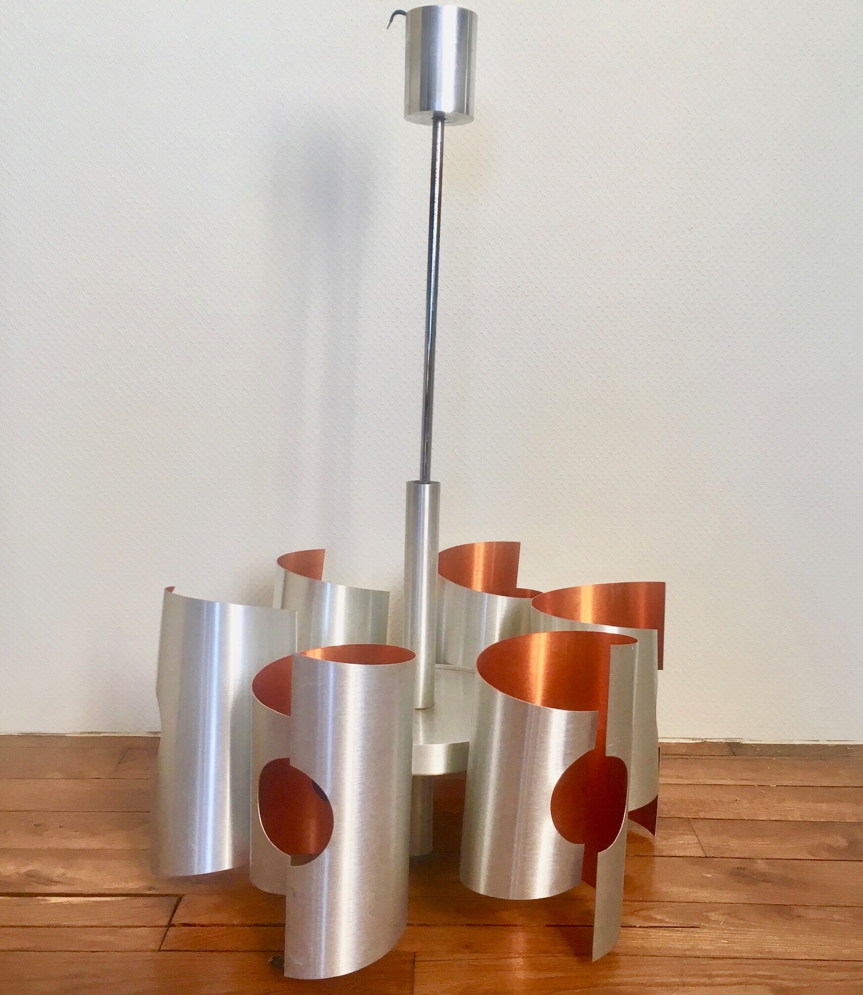 Suspension chandelier 6 lights 6 lights Space Age orange 1970