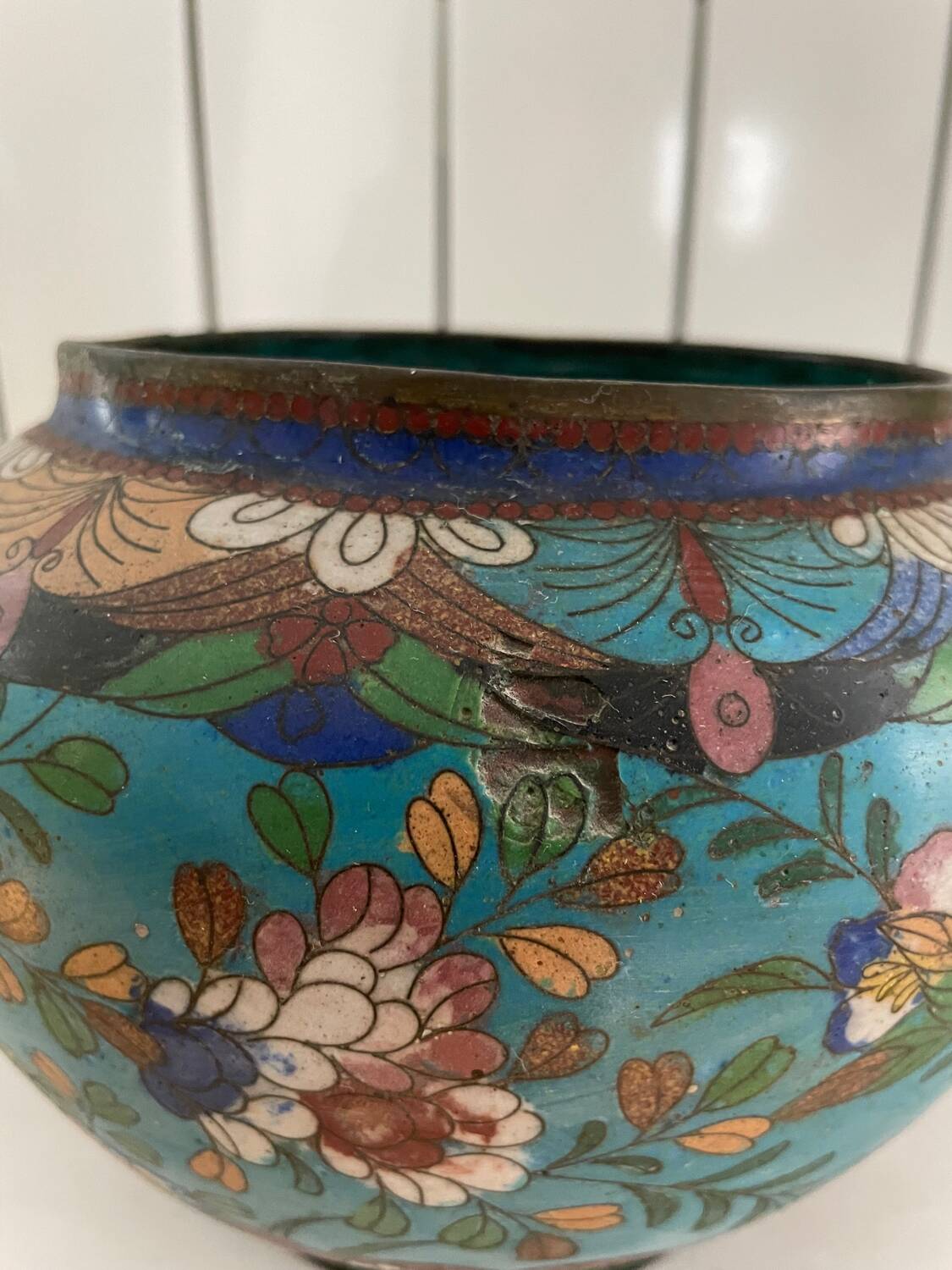 Cache-pot ancien en cloisonné, Japon, XIXe