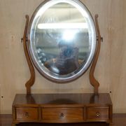Vintage English walnut burr dressing table with mirror and chair.