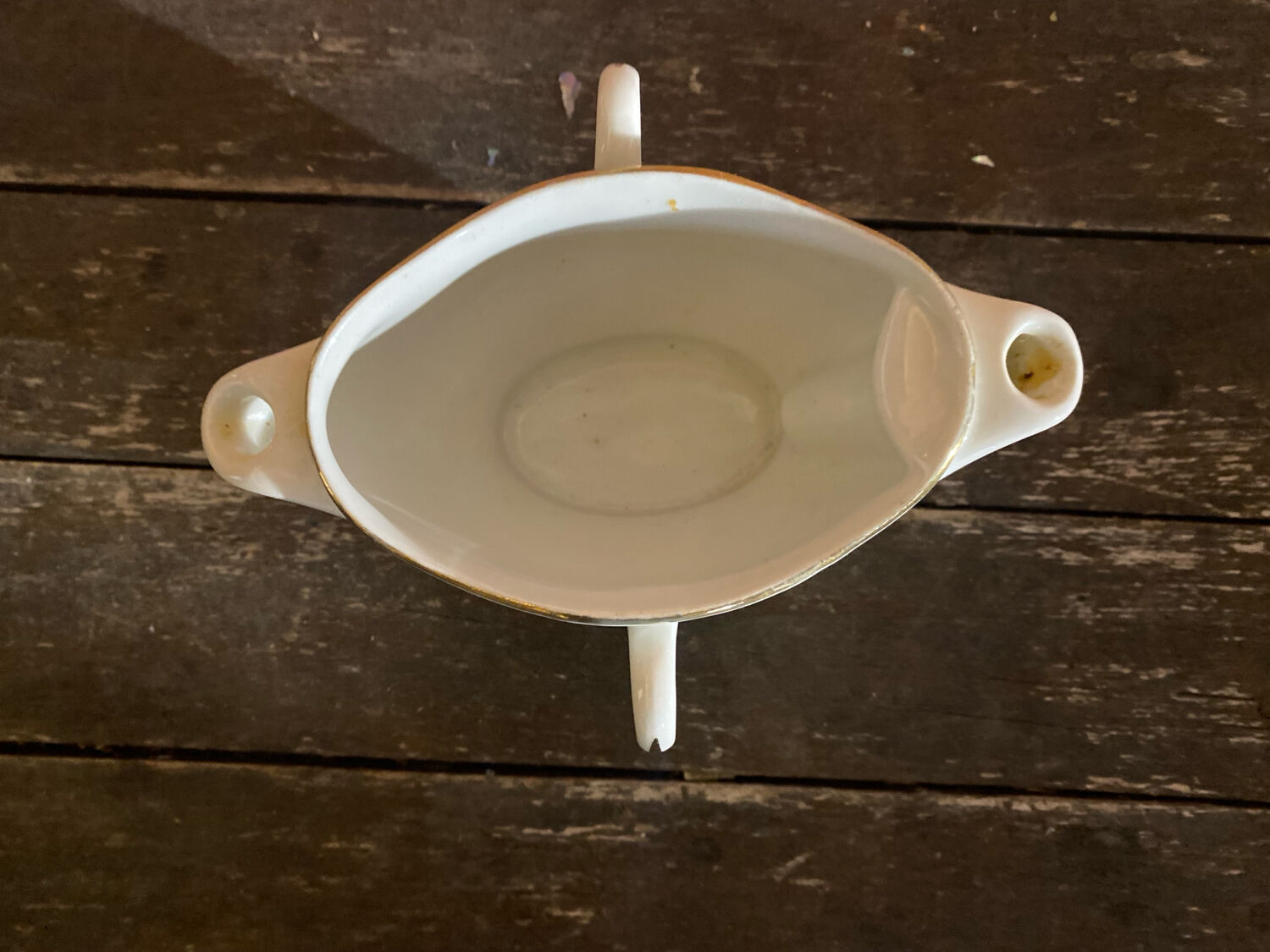 Double Sauce Boat Antique Gras & Maigre White Porcelain #D906