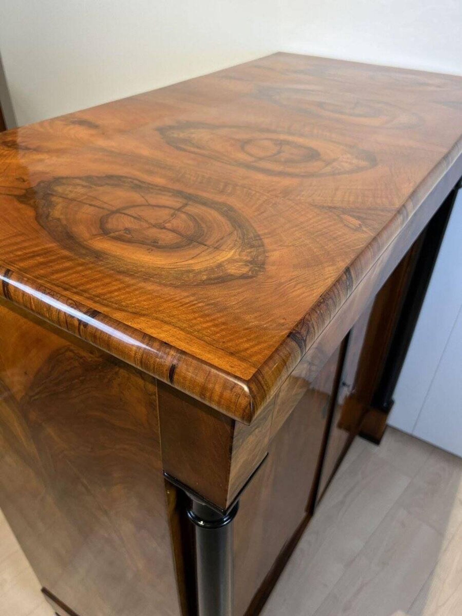Large Biedermeier Half-Cabinet in Ebonized Walnut, South Germany, 1820