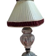 Lampada da Tavolo Vintage in Ceramica dipinta a mano e Velluto Bordeaux