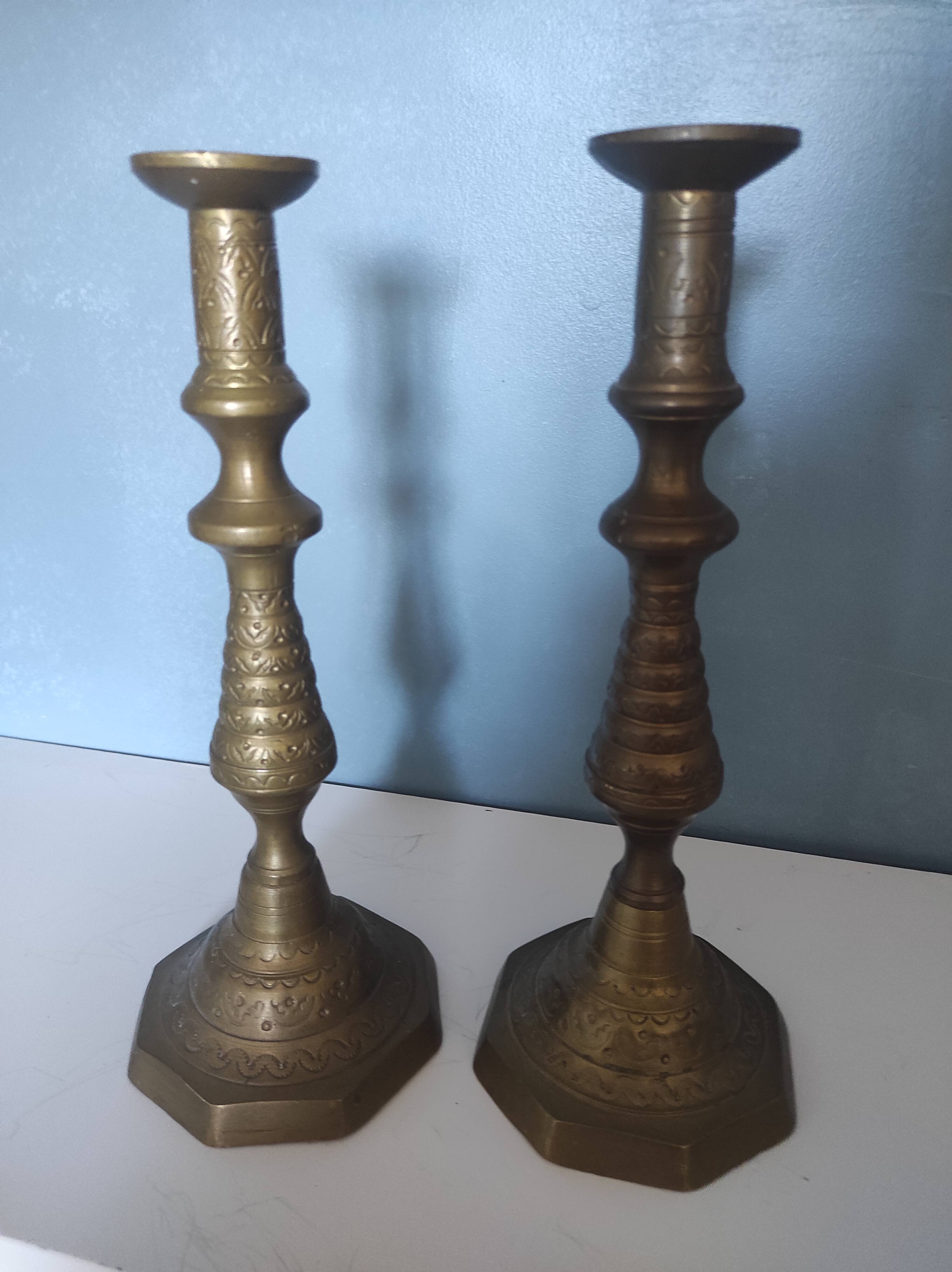 Pairs of Brass Candlesticks, made and cut by hand