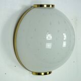 Pair of large round murano bullicante glass sconces with brass. Italy 1970s