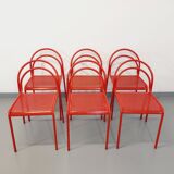 Set of 6 vintage red metal chairs from the 80s